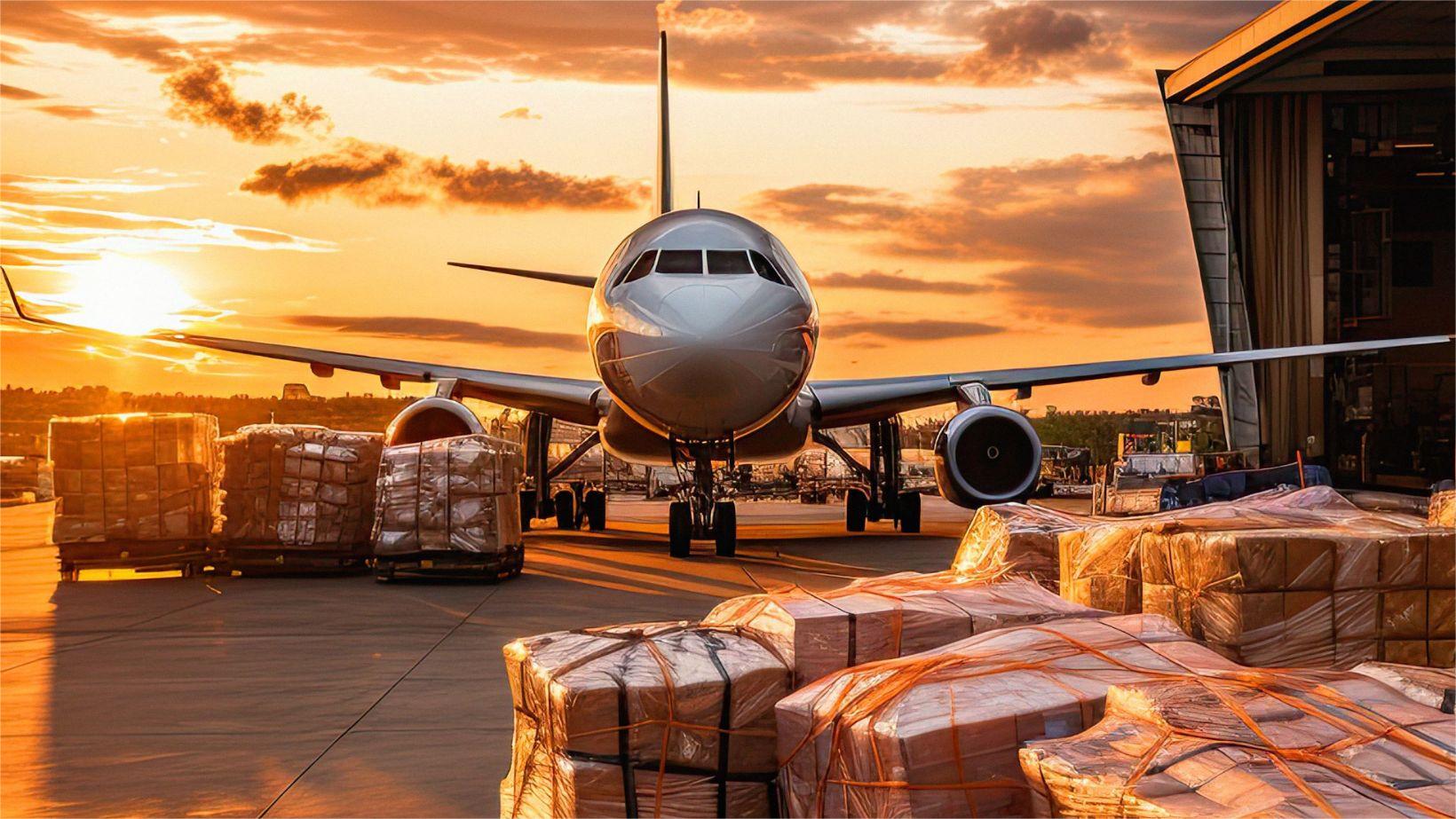Air cargo plane being loaded for fast shipping from China to Australia