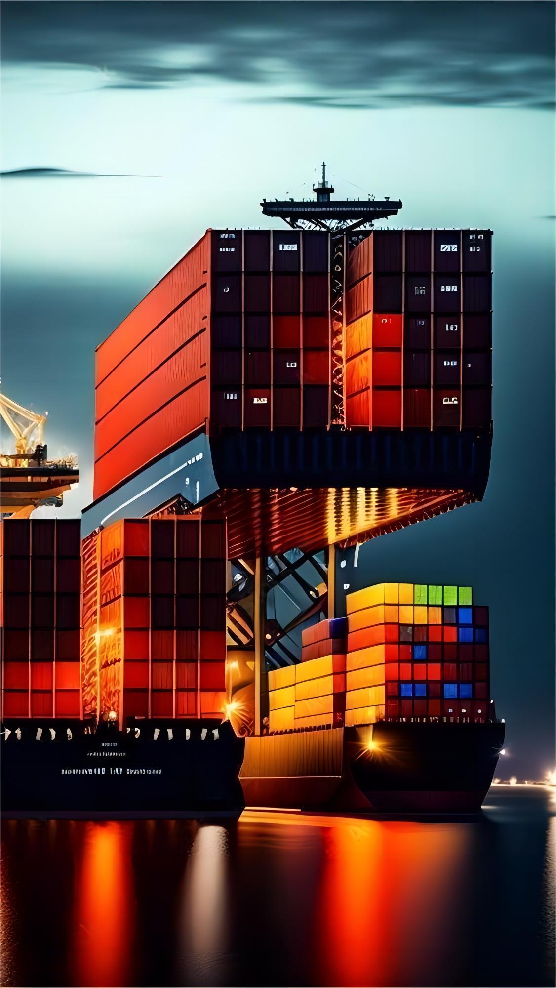 Cargo ship transporting containers from China to France