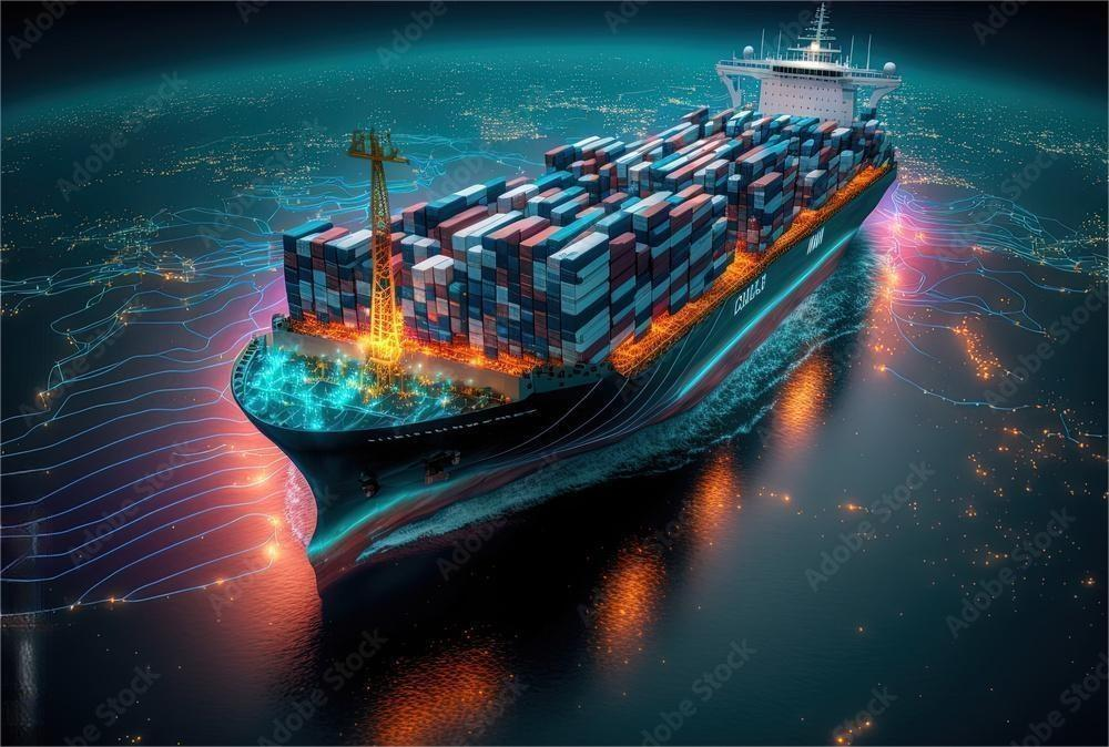 Modern container ship transporting goods from China to Brazil
