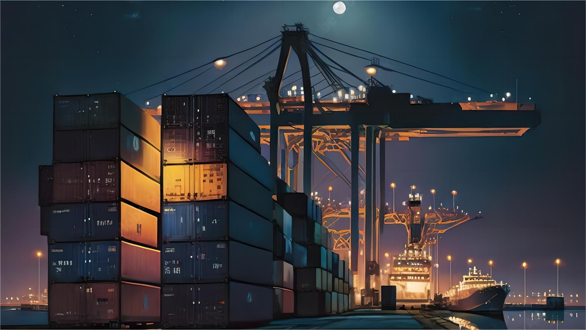 Global map showing sea freight routes from China to US ports