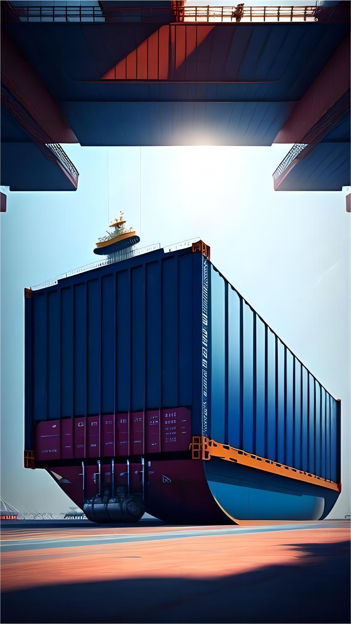 Container ship at a busy Chinese port preparing for UK export